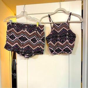 Express Tribal Print Open Back Crop Top & Shorts Set